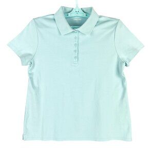 Lands End Girls Light Blue Short Sleeve Polo Shirt Size Medium 10-12 Cotton NWOT